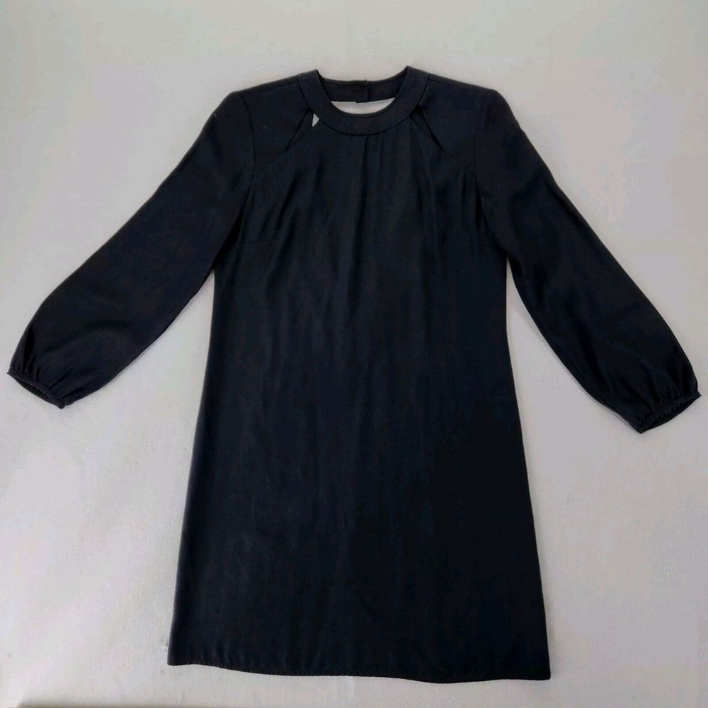 Amanda Uprichard 100% Silk Black Long Slv Mini Dress Cutout Sz L Low V Back